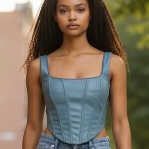 TIC Toc Corset Top Slate Blue Faux Leather Lace up back Size Junior Small NWT